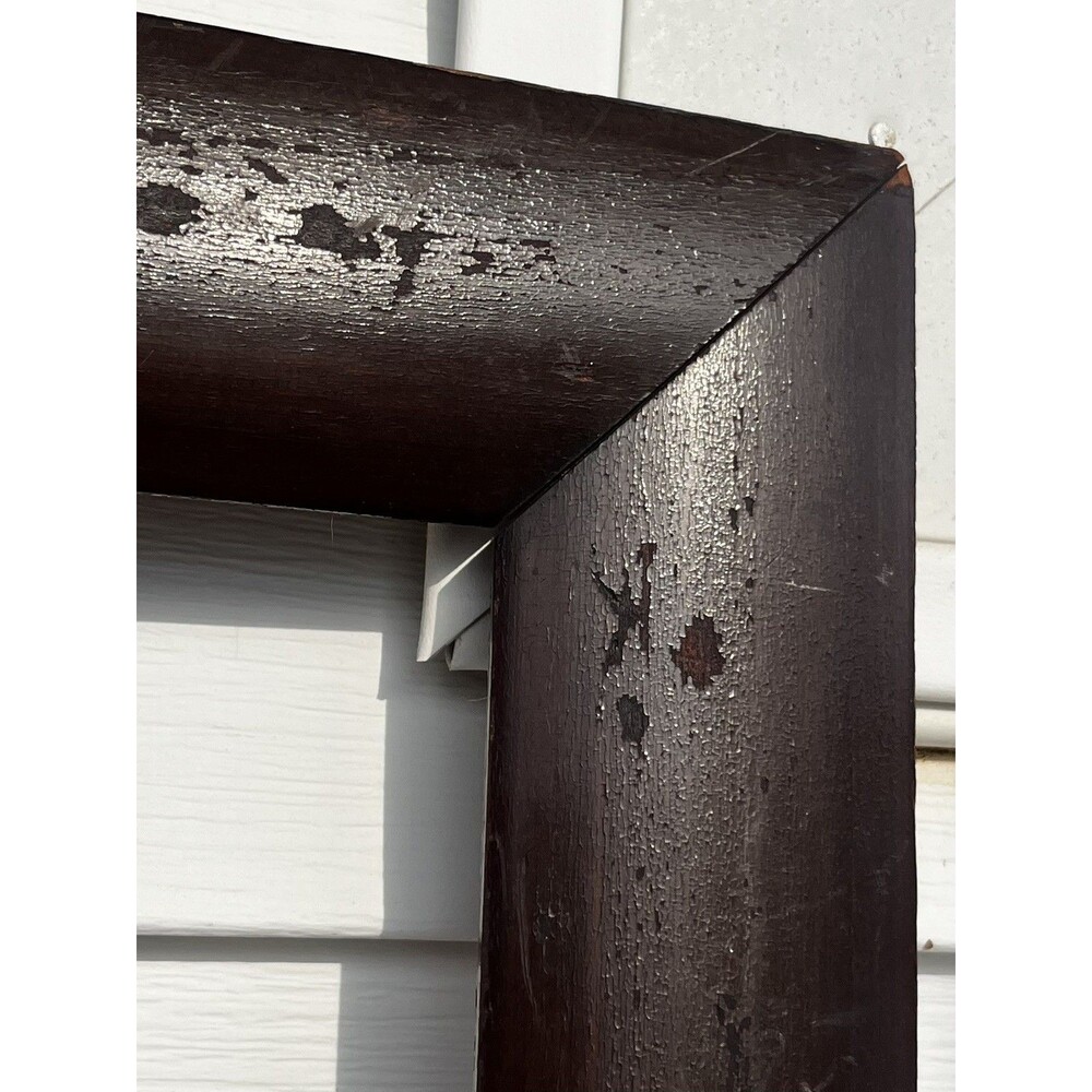 Large Antique Primitive Dark Brown Wood Picture Frame Folk Art Rustic 21 x 26